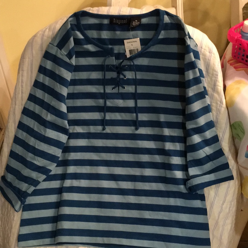 Diagonal sports tee shirt womens blue stripped